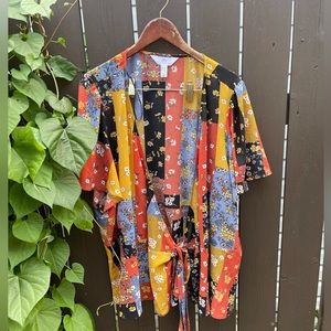 A MTL 1980 Size 4x boho floral print long sleeve wrap
